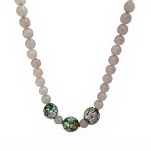 Rose Quartz & Lampwork Floral Bead Necklace